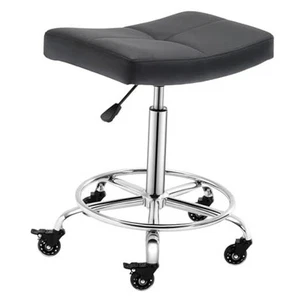 Heavy Duty Adjustable Rolling Stool with Wide Seat, Lockable Rubber Wheels & - Picture 1 of 7