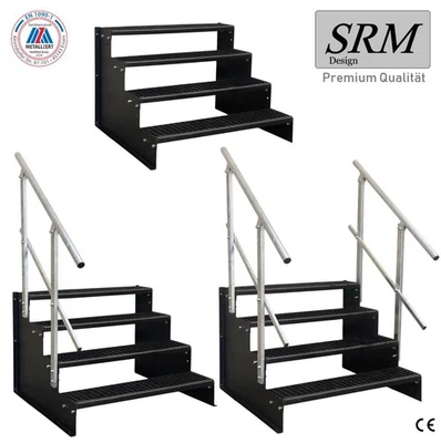 Scala da appoggio scala indipendente 4 gradini completamente nera, 60 - 160 cm L, 72 cm H - Immagine 1 di 4