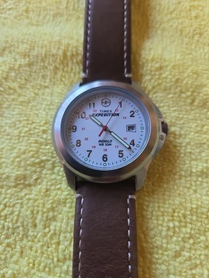 Timex T44381, Men's Watch "Expedition" Brown Leather, Indiglo, Date 8" WRIST  - Image 1 of 4