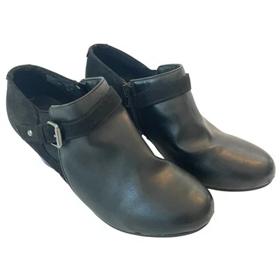 American Eagle Booties Ankle Boots Wide Black Faux Leather Buckle Accents 11W - Image 1 of 4