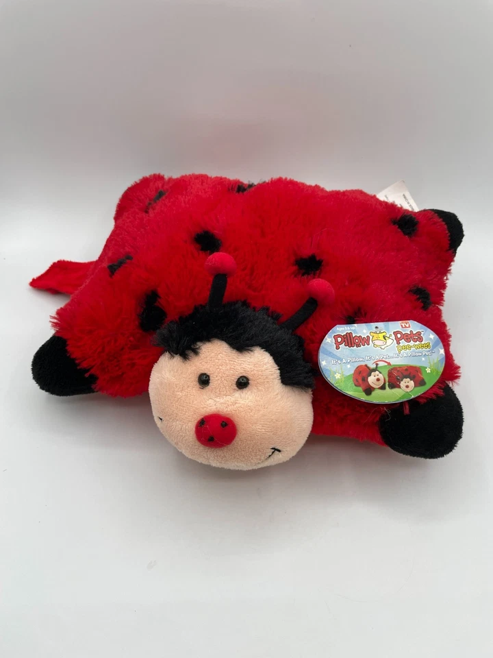 Novo Pillow Pets PEQUENO Pee Wees Ms. Lady Bug Pelúcia Vermelho Preto Joaninha 11" Etiquetas - Imagem 1 de 4