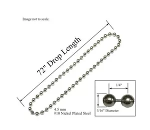 #10 NICKEL Plate METAL BEAD CHAIN for CLUTCH ROLLER WINDOW SHADES - 72" Loop - Picture 1 of 2