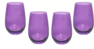 4 Stemless Chardonnay Wine Drinking Glasses Purple 17 ounce Teardrop Shape Glass - Picture 1 of 3