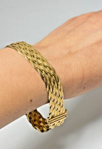 Vintage Gold-filled Sterling Silver Herringbone Chains Braided Mesh Bracelet - Picture 1 of 8