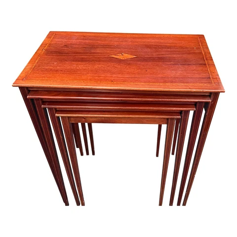 Mid 20th Century Red Federal Style Inlaid Mahogany Nesting Tables - Set of 4 Cover