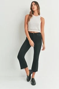 Just Black Denim Frayed Crop Flare High Rise Jeans Schwarz Gr. 29/10 - Bild 1 von 4