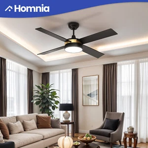 52" Modern Black Ceiling Fan with Adjustable Lights & Remote Control Reversible - Picture 1 of 14