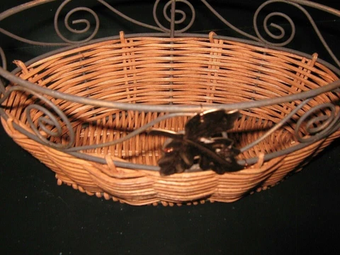 PECAN CARAMEL WOVEN RATTAN BASKET DECOR Metal Accent Avon Inside Home NEW Boxed Cover