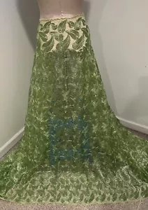 GREEN Corded Metallic Embroidery Lace Fabric 50” Width 1 Yard - Picture 1 of 6