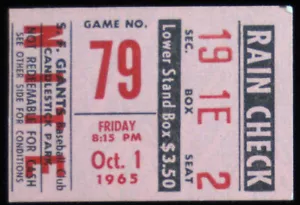 1965 LA Dodgers @ San Francisco Giants tab boleto Warren Spahn juego final ¡RARO! - Imagen 1 de 2