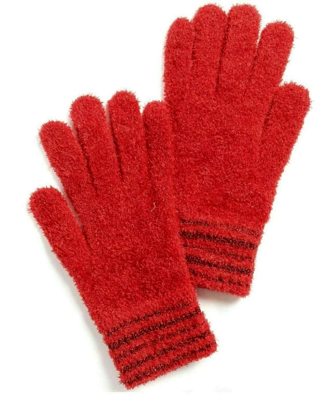 Charter Club Striped-cuff Chenille Gloves One Size Red