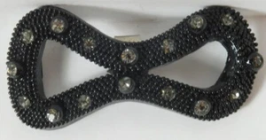 VTG BLACK BOW SINGLE SHOE DRESS CLIP RHINESTONES - Picture 1 of 2