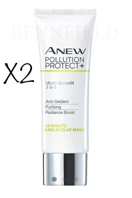 2 x Avon Anew Pollution Protect+ 15 Minute Kaolin Clay Face Mask  50ml BNIBs - Image 1 of 2