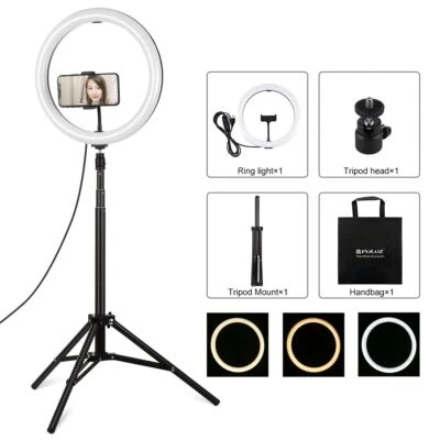 30 cm Ringlicht mit Profi Stativ LED USB Fernbedienung 3 Farb Modus Vlogging - Bild 1 von 4