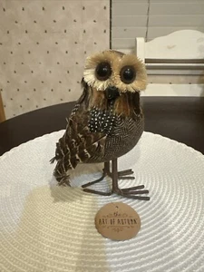 L'arte dell'autunno 7" gufo tessuto piuma occhi di vetro decorazione tavola nuovo con etichetta - Foto 1 di 15
