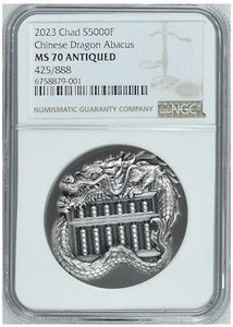 NGC MS70 2023 Chad Chinese Dragon Abacus Antiqued 1 oz Silver Coin - 888 Mintage - Picture 1 of 2