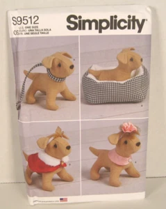 Simplicity 9512 Soft Dog & Accessories For 18" Doll - Bed, Leash Pattern Uncut - Picture 1 of 2