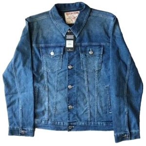 True Religion Trucker Jacket Men XL Denim Medium Flake Blue $159 Long Sleeves - Picture 1 of 5