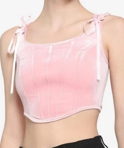 Corsé corto con cordones de terciopelo rosa Hot Topic talla grande gótico sin mangas para mujer XL - Imagen 1 de 7