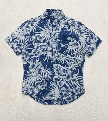 Camisa Ralph Lauren Para Hombre Mediana Azul Blanco Lino Hawaiana Floral Abotonada Foto 1 de 4
