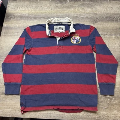 Кентербери Новой Зеландии в полоску регби рубашка-поло средний синий красный - Изображение 1 из 4
