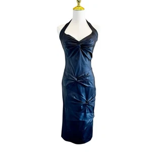 VTG Christian Dior x John Galliano Bodycon Halter Midi Dress 6 Black Fall 2003 - Picture 1 of 16