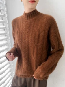 Turtleneck Women's 100% Wool Long-sleeved Sweater Casual Top Knitted Pullover - Picture 1 of 13