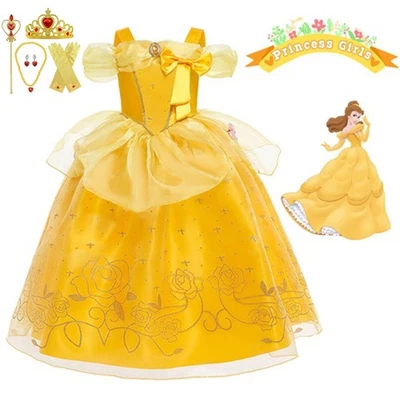Kids Girls Princess Costume Beauty&Beast Belle Fancy Dress Up Party Outfit Gifts - Image 1 of 4