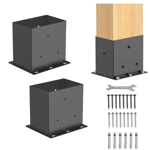 4 piezas base de poste 4"x 6" soportes de poste (Acturl3.6X5.6) de metal negro de alta resistencia - Imagen 1 de 2