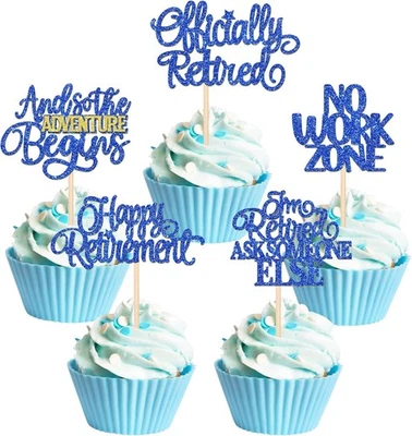 30 peças enfeites de cupcake Happy Retirement oficialmente aposentados azul  - Imagem 1 de 4