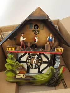 Vintage original Black Forest Germany cuckoo clock animated musical orig box - Picture 1 of 18