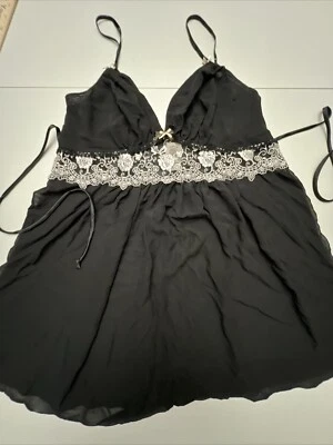 In Bloom jonquil Nightie Women's XL Black Sheet Nightgown Cream Embroidered NEW - Image 1 of 4