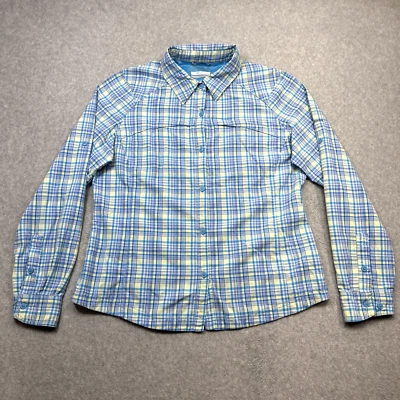 Columbia Top Mujer Grande Azul Amarillo Placa Enrollable Pez Senderismo Cernícalo Ventilado Foto 1 de 4