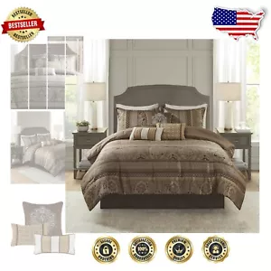 Rich 7-Piece Jacquard Comforter Set with Embroidered Pillows in Cal King Size - Picture 1 of 16