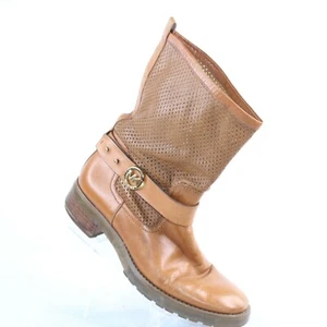 Botas de Mujer Michael Kors Talla 7.5 Daria Equipaje MK Logotipo Marrón Perforado - Imagen 1 de 10