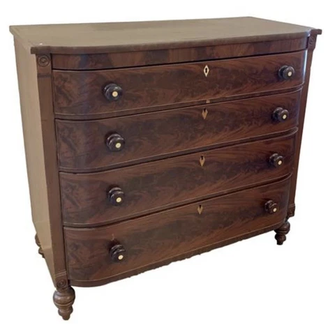 Early Antique Bow front Mahogany  Chest with inlay Cover