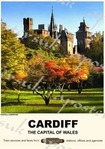 Póster ferroviario estilo vintage estampado Cardiff A4/A3/A2 - Imagen 1 de 1