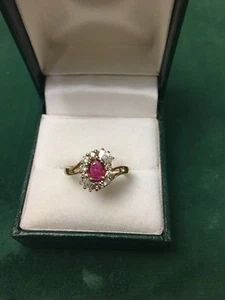 Vintage Natural Red Burma Ruby Diamond 14k Gold Ring - Picture 1 of 10