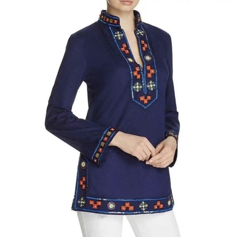 Tunica Tory Burch impreziosita Tory Navy Sea taglia 0