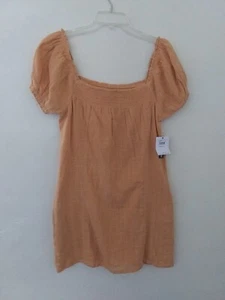 NWT O'Neill Women's Smocked Off-The-Shoulder Dress Medium Orange Crinkle Look - Picture 1 of 10