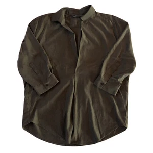 Zara Oversized Shirt Dress Army Green 3/4 Sleeves V-Neck Womens Size XS - Picture 1 of 10