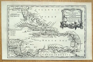 Antike Landkarte WESTINDIEN, Karibische Siedlungen, E.C.Drake Original 1768 - Bild 1 von 3