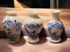 Hand Painted Mini Chinese Blue White Porcelain Vase Jar Set Of 3 Vtg Scenary 4"