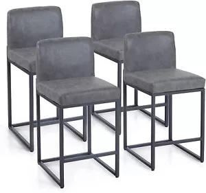 Bar Stools Set of 4 Counter Height Dining Chair PU Leather Indoor Pub Barstool - Picture 1 of 37