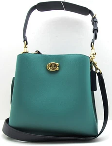 NUEVO Auténtico COACH Colorblock SAUCE Bucket Cuero Verde Brillante/Marino bandolera - Imagen 1 de 7