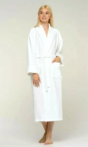 100% Cotton Waffle Bathrobe Diamond Waffle Velour Shawl Robe Plush Spa Cover up - Picture 1 of 11