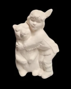 Warrior Boy Hugging Bear Unpainted Ready to Paint Ceramic Bisque - Bild 1 von 1