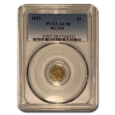 1853 BG-530 Liberty Octagonal One Dollar Gold AU-58 PCGS - SKU#75063 Cover