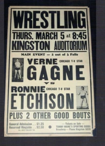 VINTAGE OLD 1953 WRESTLING POSTER VERNE GAGNE vs RONNIE RON ETCHISON Kingston NY - Picture 1 of 1