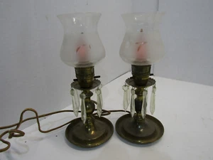 2 ANTIQUE LAMPS GLASS SHADES PRISM'S NICE WORKING LIGHTS. RED FLAME BULBS - Picture 1 of 6
